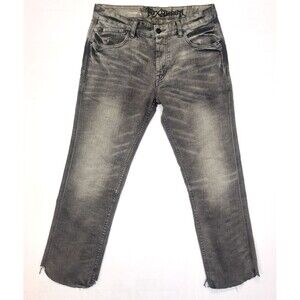 VINTAGE Fox Denim Jeans Mens 34x30 Dark Straight Leg Distressed Button Fly Y2K